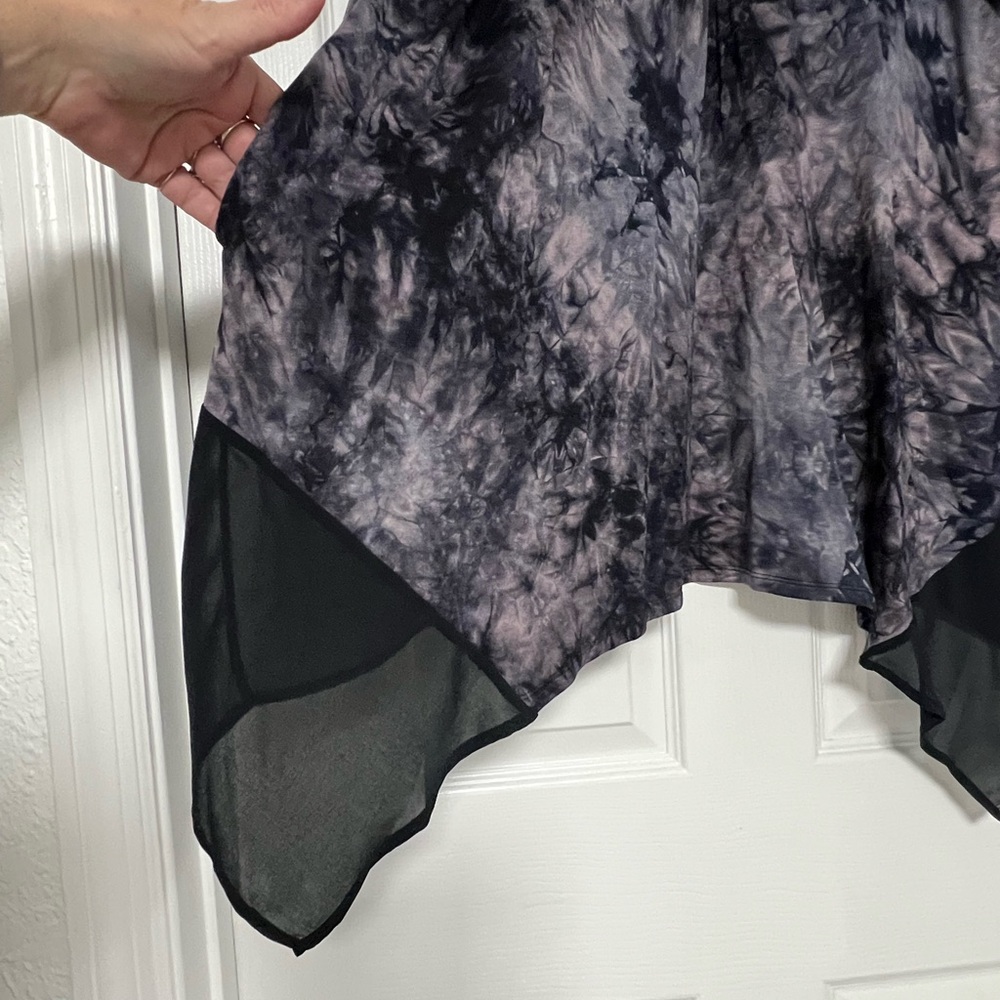 LOGO by Lori Goldstein Purple and Gray Cardigan Featuring Sheer Hem & Open Back. - Picture 8 of 15